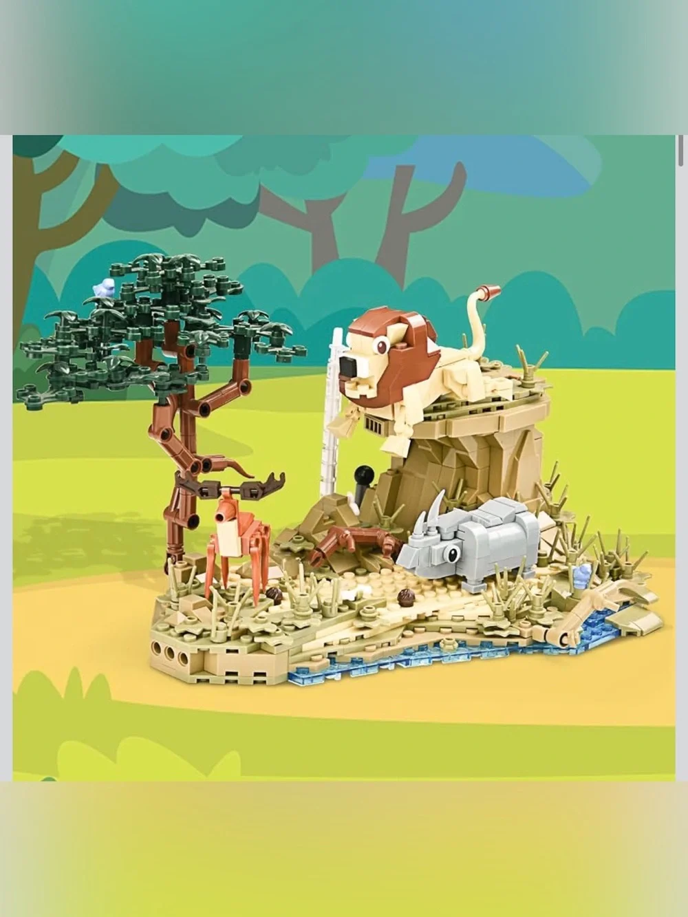 Tropical Savanna Forest Building Block Set Rhino, Deer, Lion Ages 6+ New in Box